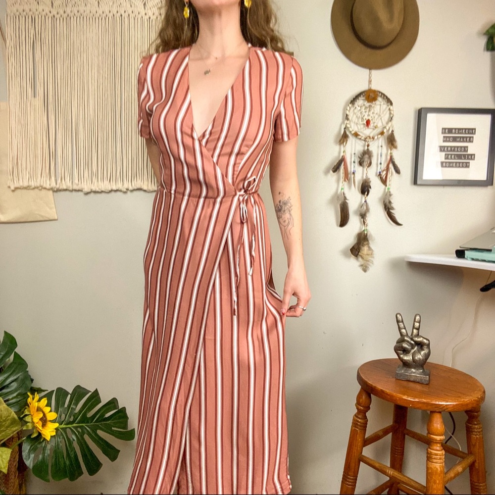 & Other Stories Striped Short Sleeve Wrap Maxi High Low Dress Size 8 Medium